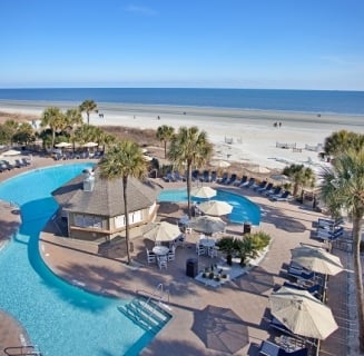 aerial view of beach house pool