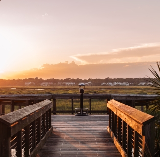 board walk with sunset