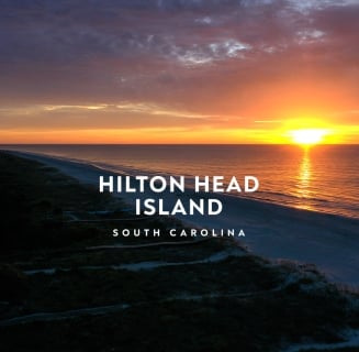 hilton head island beach with sunset and logo overlay