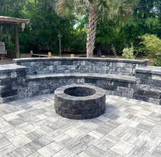 An Outdoor Sitting bench with Columns