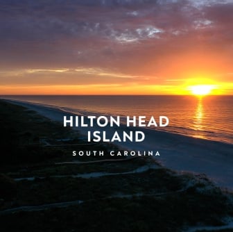 hilton head island beach with sunset and logo overlay