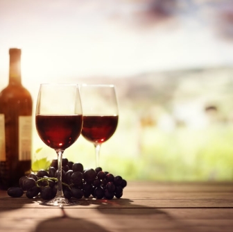 Red wine bottle and glass