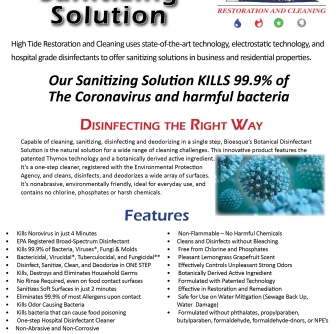 Now Offering Coronavirus Sanitizing  Soultion