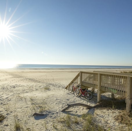 beach with steps and bikes