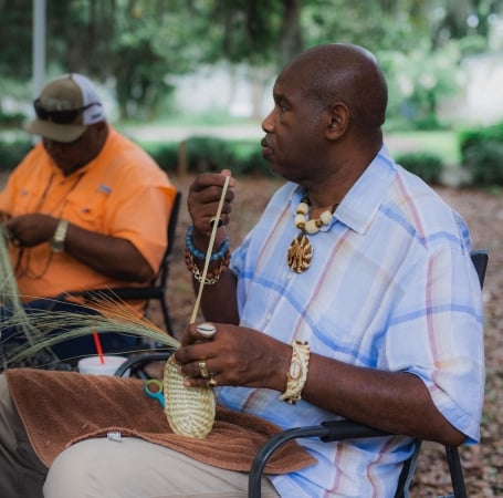 two men basket weaving