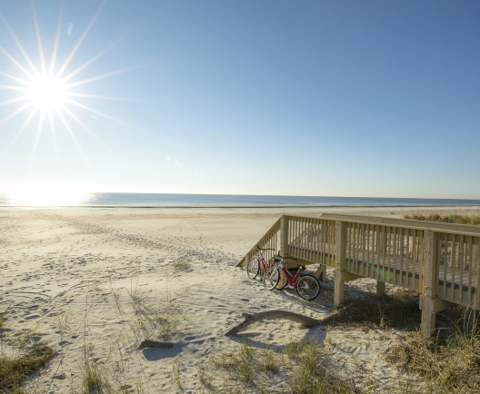 beach with steps and bikes