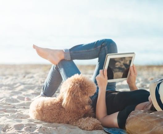 woman on the beach with her dog