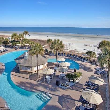 aerial view of beach house pool