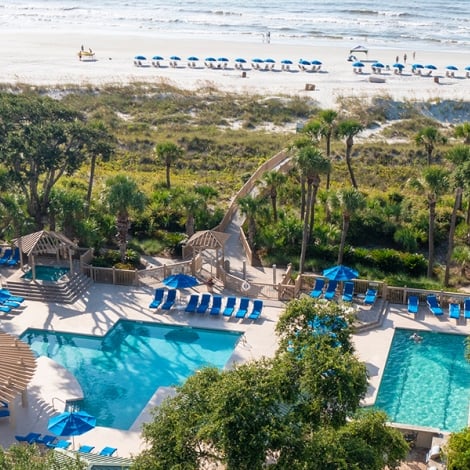 aerial view of pool and beach