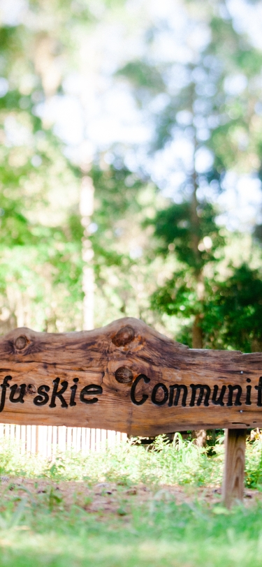 Wooden sign that says Daufuskie Community Farm
