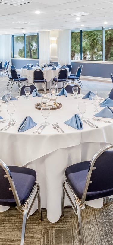 Meeting room with tables and chairs
