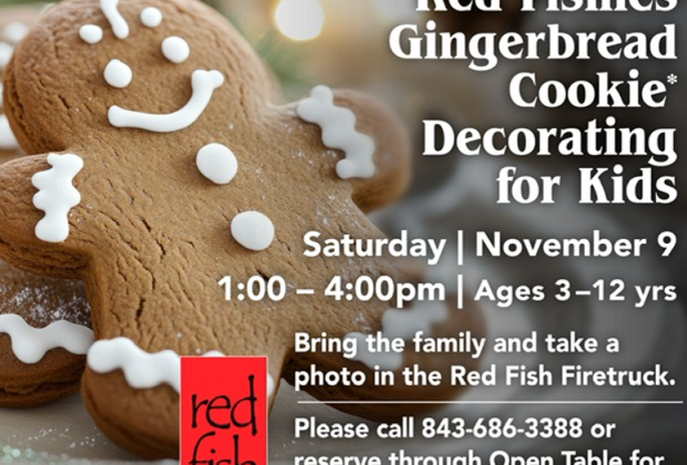 Red Fishies gingerbread cookie decorating event promo
