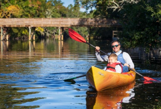 Father and son kayaking