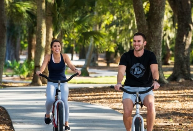 Bicyclists facing the camera