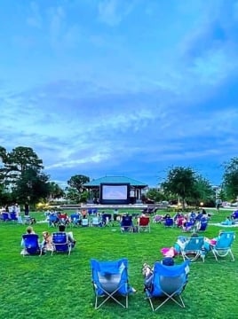Outdoor movie screening on a large projection screen