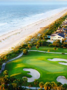 Aerial view of golf course greens