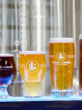 Local Legend beer flight ordered by size, shortest to tallest