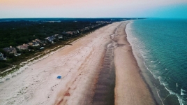 An aerial view of a deserted beach.