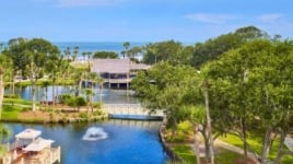 An aerial view of a resort.