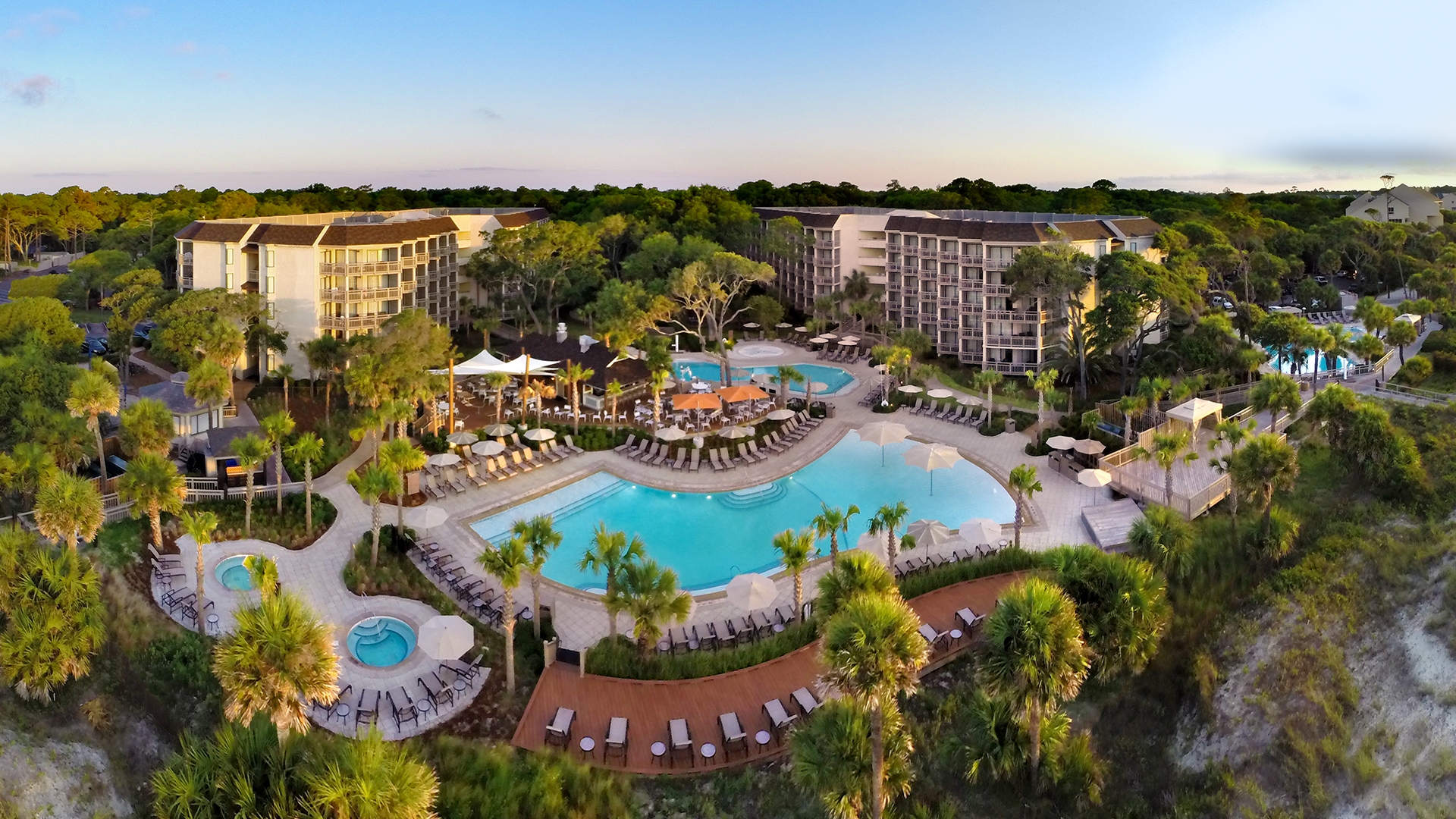 aerial view of the pool area at omni