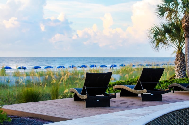 View of Armada patio with 2 lounge chairs